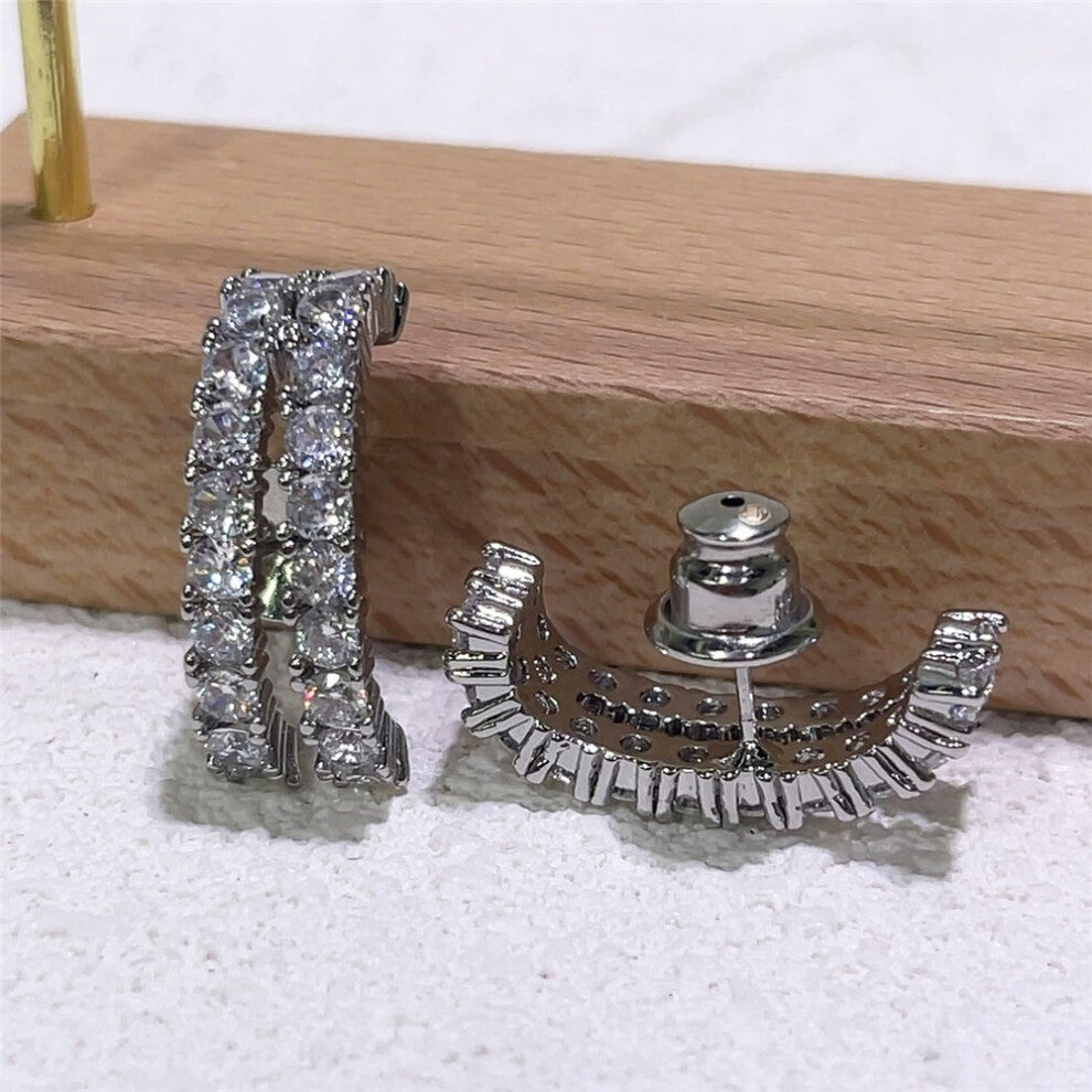 (Earrings) S Geometric Bracelet Zircon Crystal Original 2025 Fine Jewelry Earrings Set for Women Stainless Steel Romantic Gift