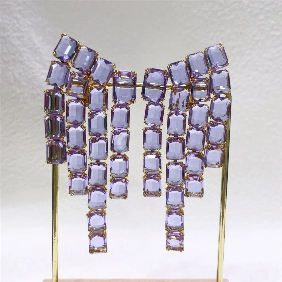 (Blue) S Original 2025 Purple Zircon Crystal Necklace Fine Jewelry Set for Women Stainless Steel Geometric Earrings Brooch Romantic Gift