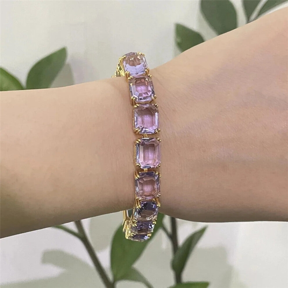 (Bracelet2) S Original 2025 Purple Zircon Crystal Necklace Fine Jewelry Set for Women Stainless Steel Geometric Earrings Brooch Romantic Gift