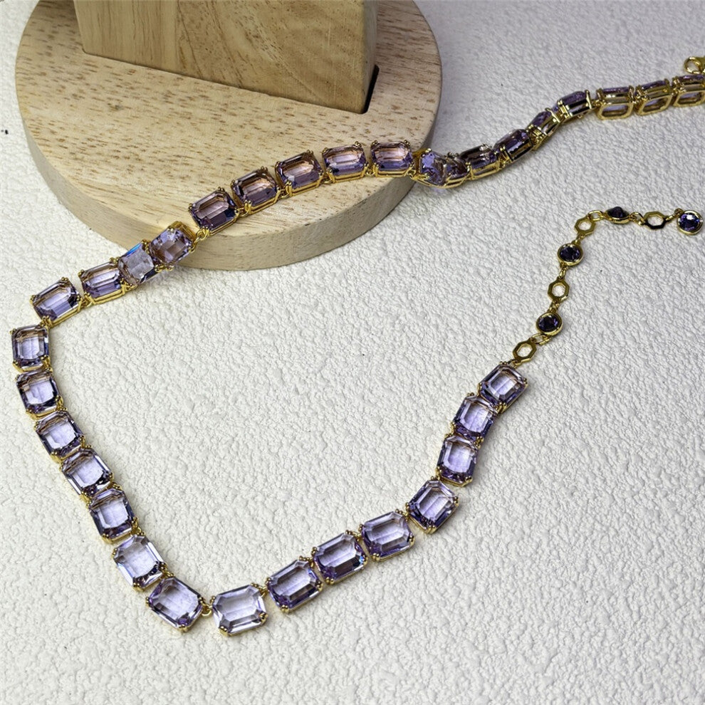 (Necklace2) S Original 2025 Purple Zircon Crystal Necklace Fine Jewelry Set for Women Stainless Steel Geometric Earrings Brooch Romantic Gift