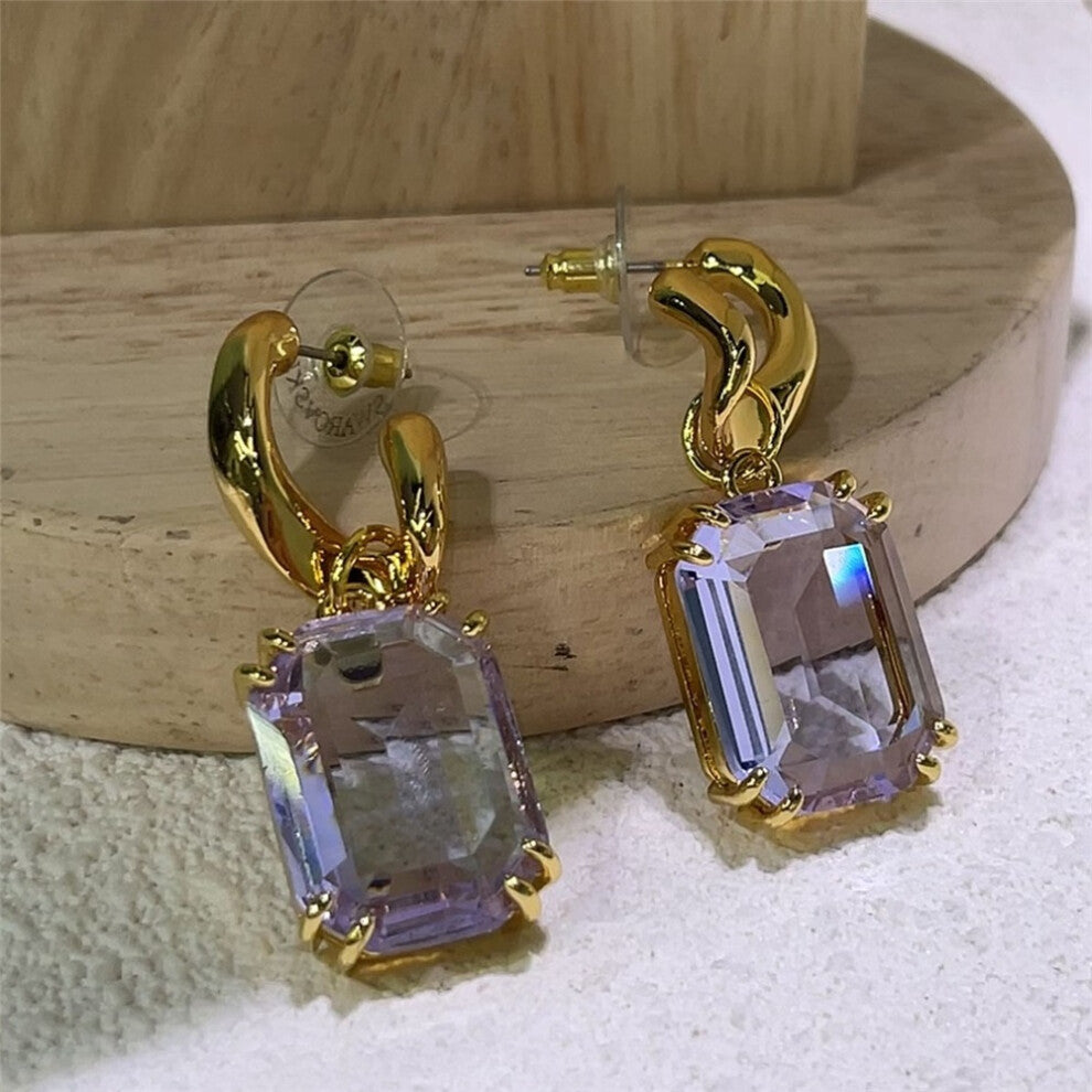 (WHITE) S Original 2025 Purple Zircon Crystal Necklace Fine Jewelry Set for Women Stainless Steel Geometric Earrings Brooch Romantic Gift