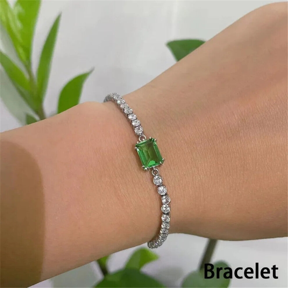 (B-6) S Charm 2025 New Trendy Crystal Fine Jewelry Sets for Women Luxury Tennis Necklace Earrings Bracelet Ring Party Accessories