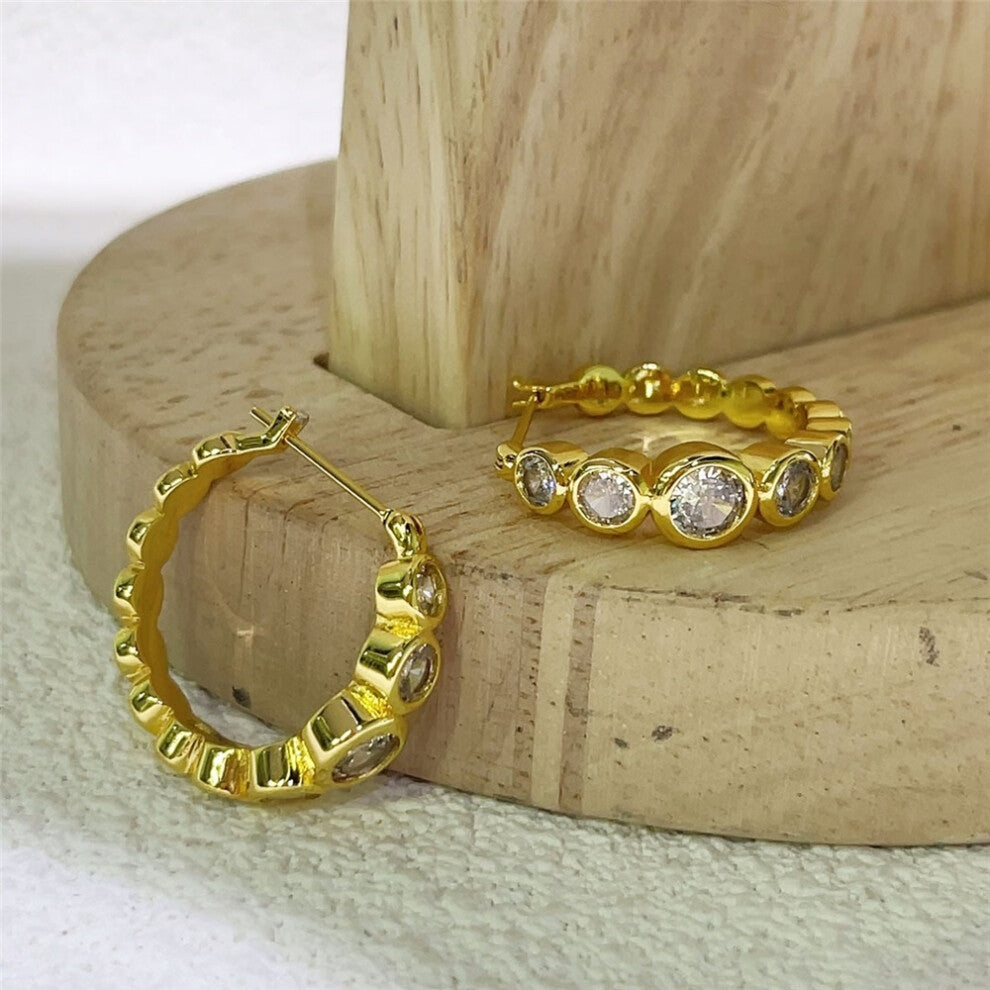 (Apricot) S Original 2025 New Zircon Crystal Three-layer Crystal Necklace Fine Jewelry Earrings Set for Women Stainless Steel Romantic Gift