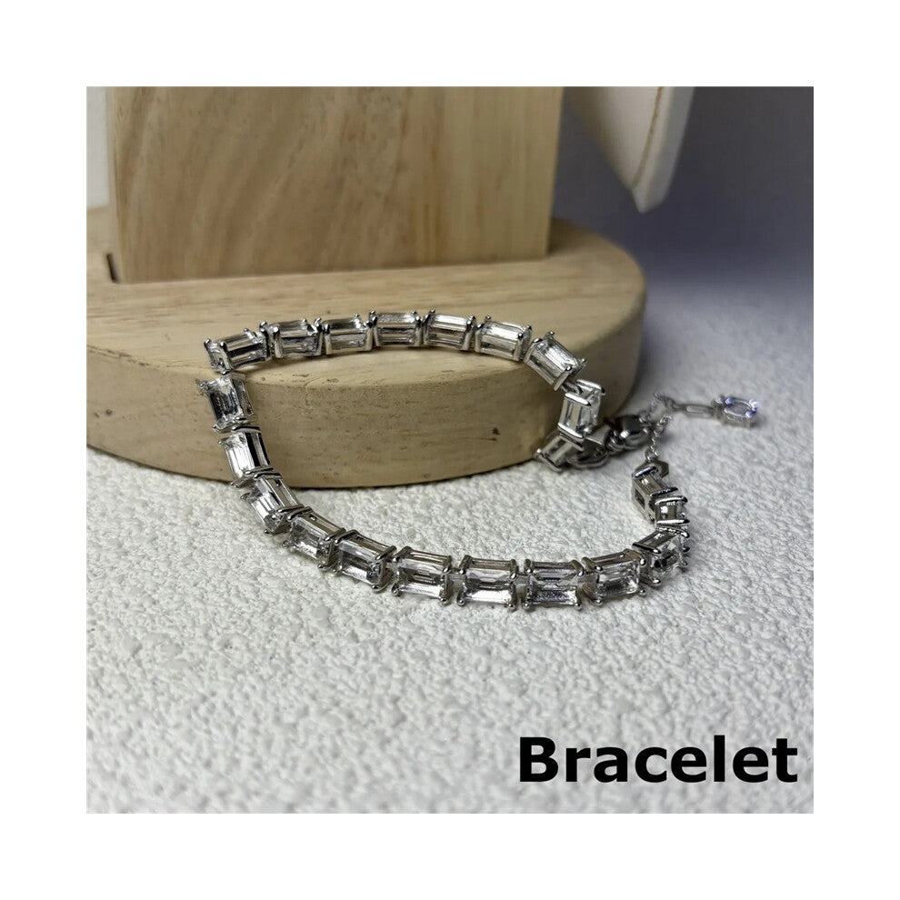 (Bracelet8) S Original 2025 New Zircon Green Crystal Geometry Fine Jewelry Earrings Set for Women Round Necklace Romantic Gift Jewelry