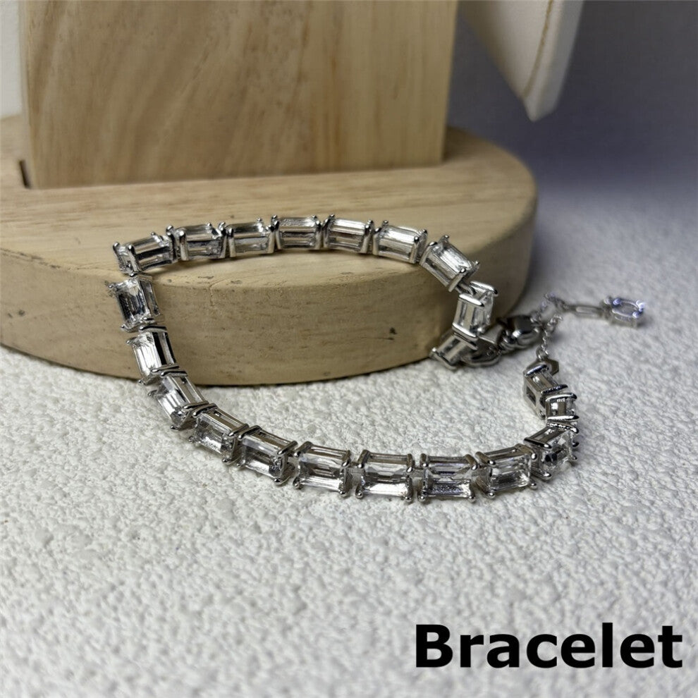 (Bracelet5) S Geometric Bracelet Zircon Crystal Original 2025 Fine Jewelry Earrings Set for Women Stainless Steel Romantic Gift