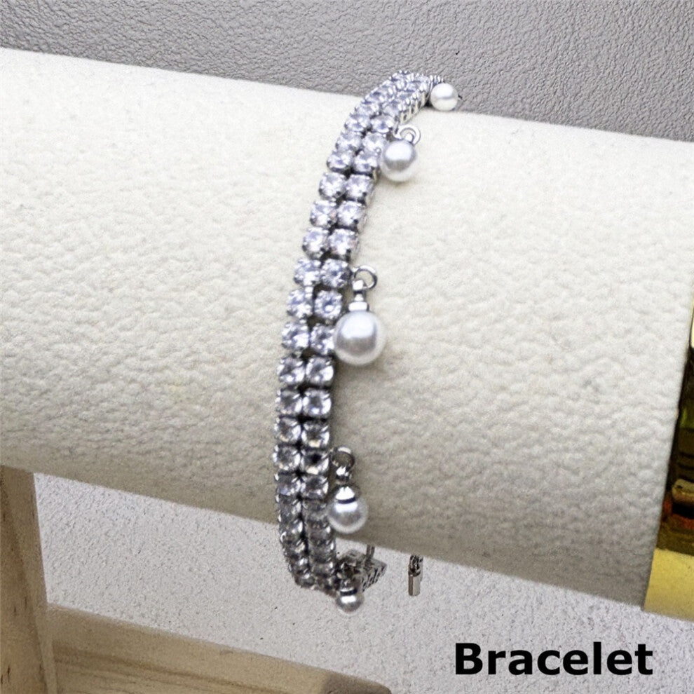 (Bracelet1) S Original 2025 New Zircon Crystal Three-layer Crystal Necklace Fine Jewelry Earrings Set for Women Stainless Steel Romantic Gift