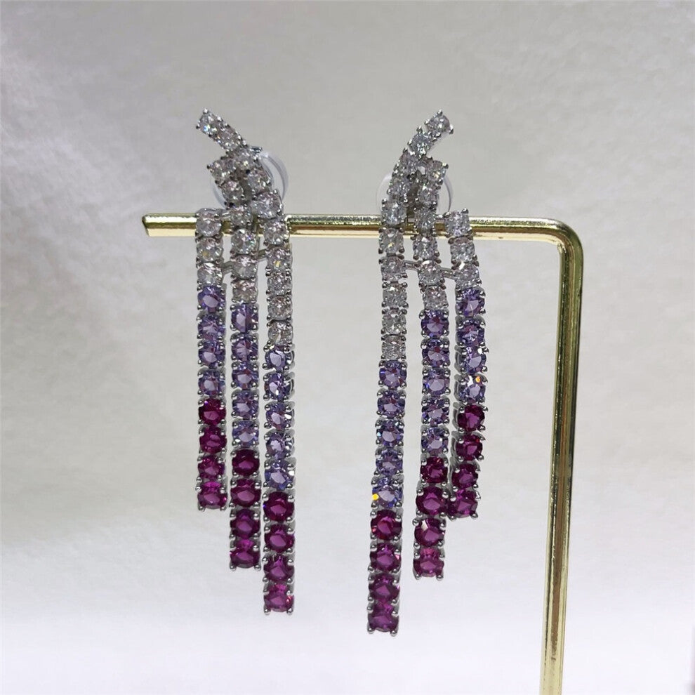 (Silver) S Original 2025 New Zircon Crystal Three-layer Crystal Necklace Fine Jewelry Earrings Set for Women Stainless Steel Romantic Gift