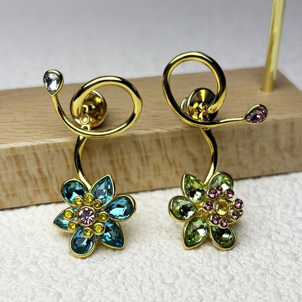 (Red) S Original Charms New Fine Jewelry Set Three Flowers Earrings Pink Necklace Bracelet Rings for Women Romantic Accessories