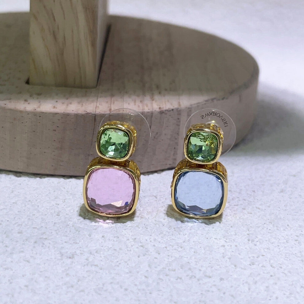 (Earrings) S Original 2025 Candy Earrings Necklace Bracelet Fine Jewelry Set Women Geometric Cube Candy Double-Sided Crystal Jewelry