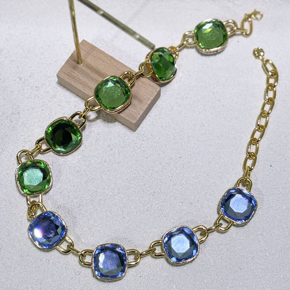 (Necklace) S Original 2025 Candy Earrings Necklace Bracelet Fine Jewelry Set Women Geometric Cube Candy Double-Sided Crystal Jewelry