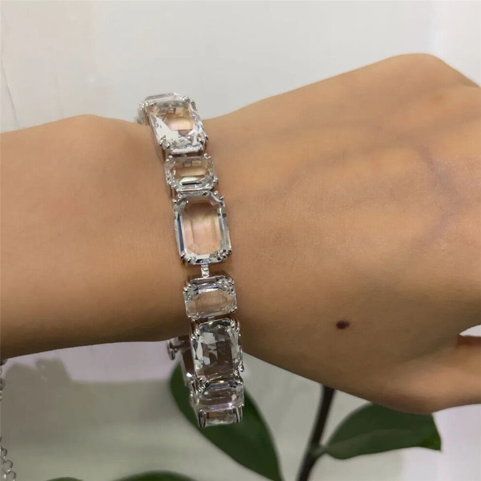 (Bracelet1) S Original 2025 Purple Zircon Crystal Necklace Fine Jewelry Set for Women Stainless Steel Geometric Earrings Brooch Romantic Gift