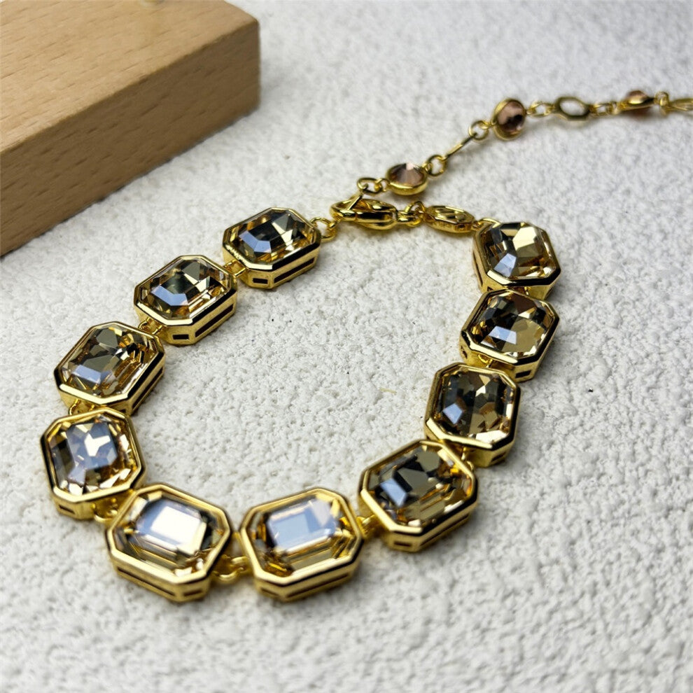 (Bracelet4) S Original 2025 Purple Zircon Crystal Necklace Fine Jewelry Set for Women Stainless Steel Geometric Earrings Brooch Romantic Gift