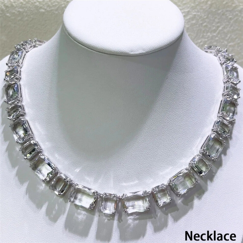 (Necklace9) S Original 2025 Purple Zircon Crystal Necklace Fine Jewelry Set for Women Stainless Steel Geometric Earrings Brooch Romantic Gift