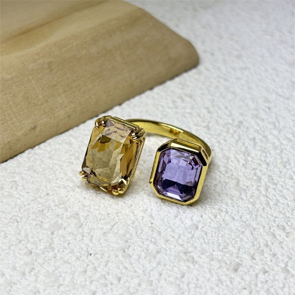 (Open Ring) S Original 2025 Purple Zircon Crystal Necklace Fine Jewelry Set for Women Stainless Steel Geometric Earrings Brooch Romantic Gift