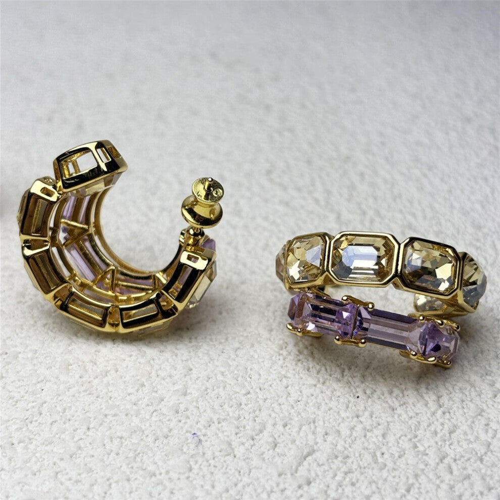 (PURPLE) S Original 2025 Purple Zircon Crystal Necklace Fine Jewelry Set for Women Stainless Steel Geometric Earrings Brooch Romantic Gift