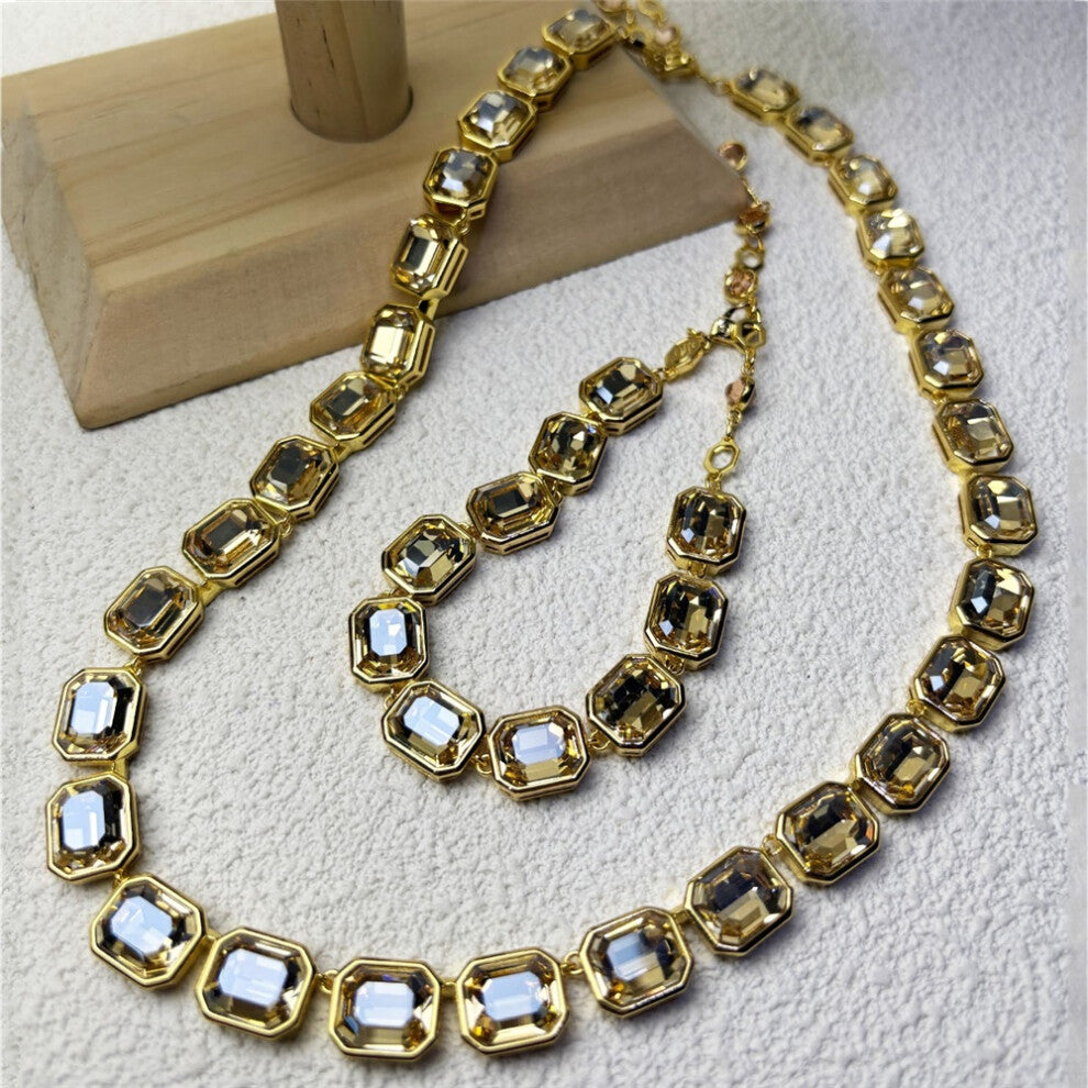 (Set2) S Original 2025 Purple Zircon Crystal Necklace Fine Jewelry Set for Women Stainless Steel Geometric Earrings Brooch Romantic Gift