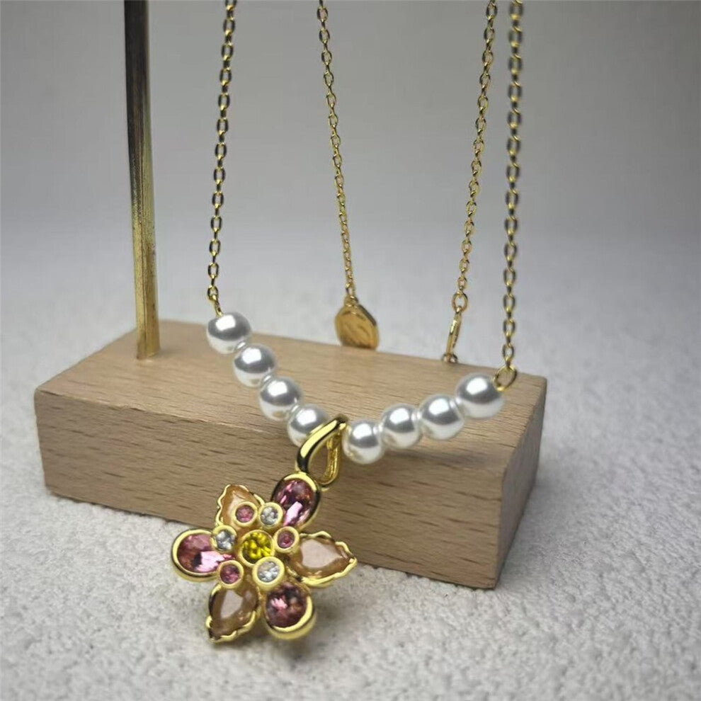 (Necklace6) S Original 2025 New Fine Jewelry Set Charms Pink Flowers Earrings Necklace Bracelet Rings for Women Romantic Accessories