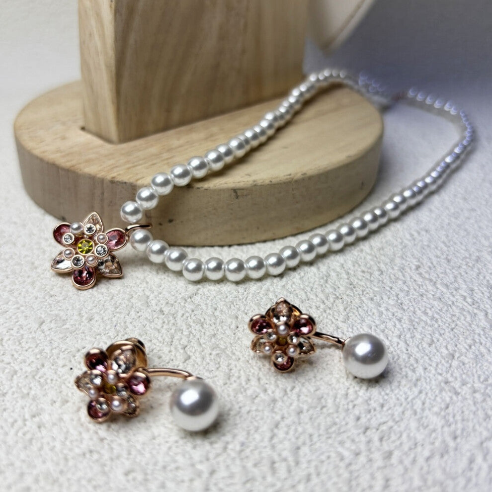 (Set1) S Original 2025 New Fine Jewelry Set Charms Pink Flowers Earrings Necklace Bracelet Rings for Women Romantic Accessories