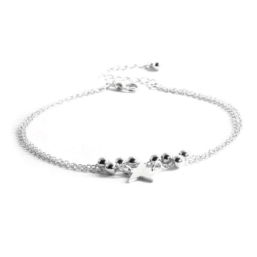 (silver) Anklets Layered Beaded Stars Beach Accessories Ankle Bracelets for