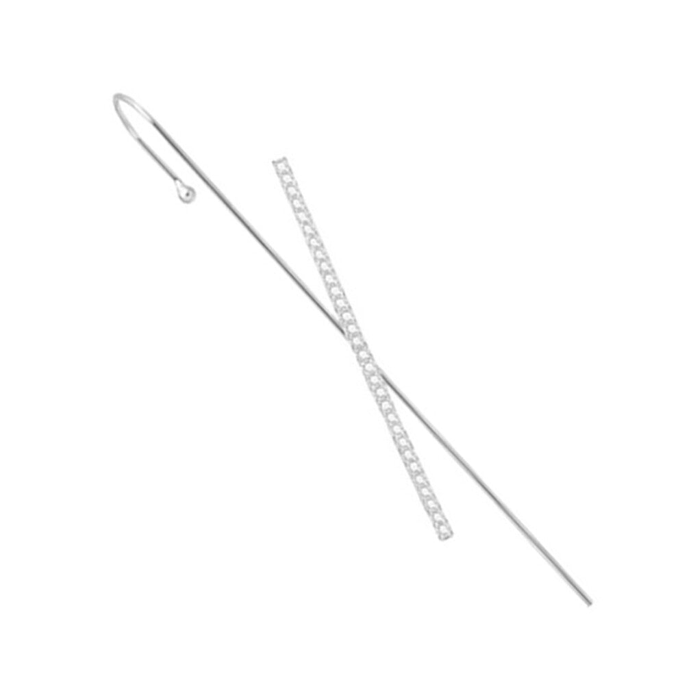 (silver) Ear Cuffs Cross Rhinestone Gold Silver Pierced Earrings Ear-Hook for