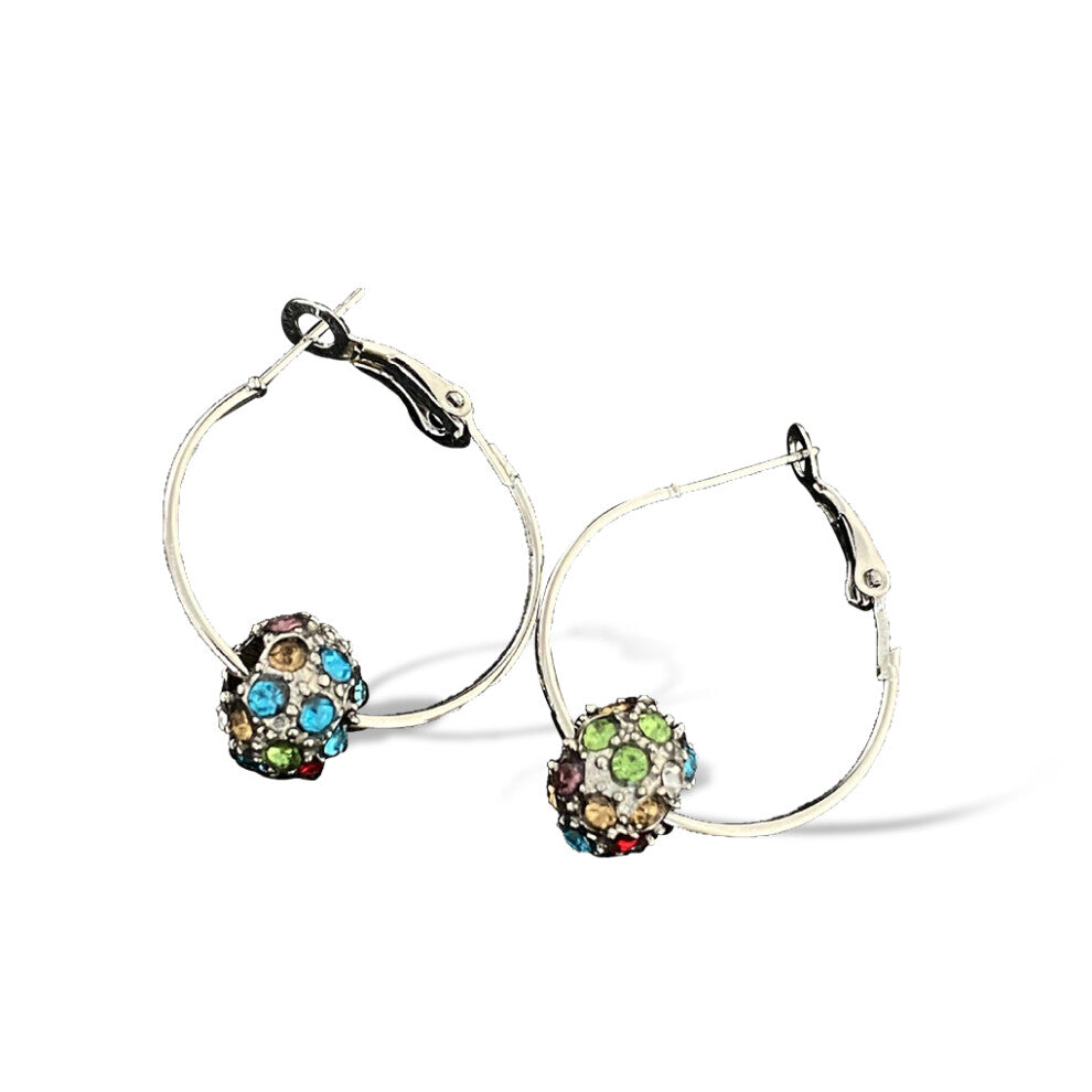 (Silver Color Bead) 1 Pair Hoop Earrings Vintage Bohemian Ear Studs Jewelry Daughter