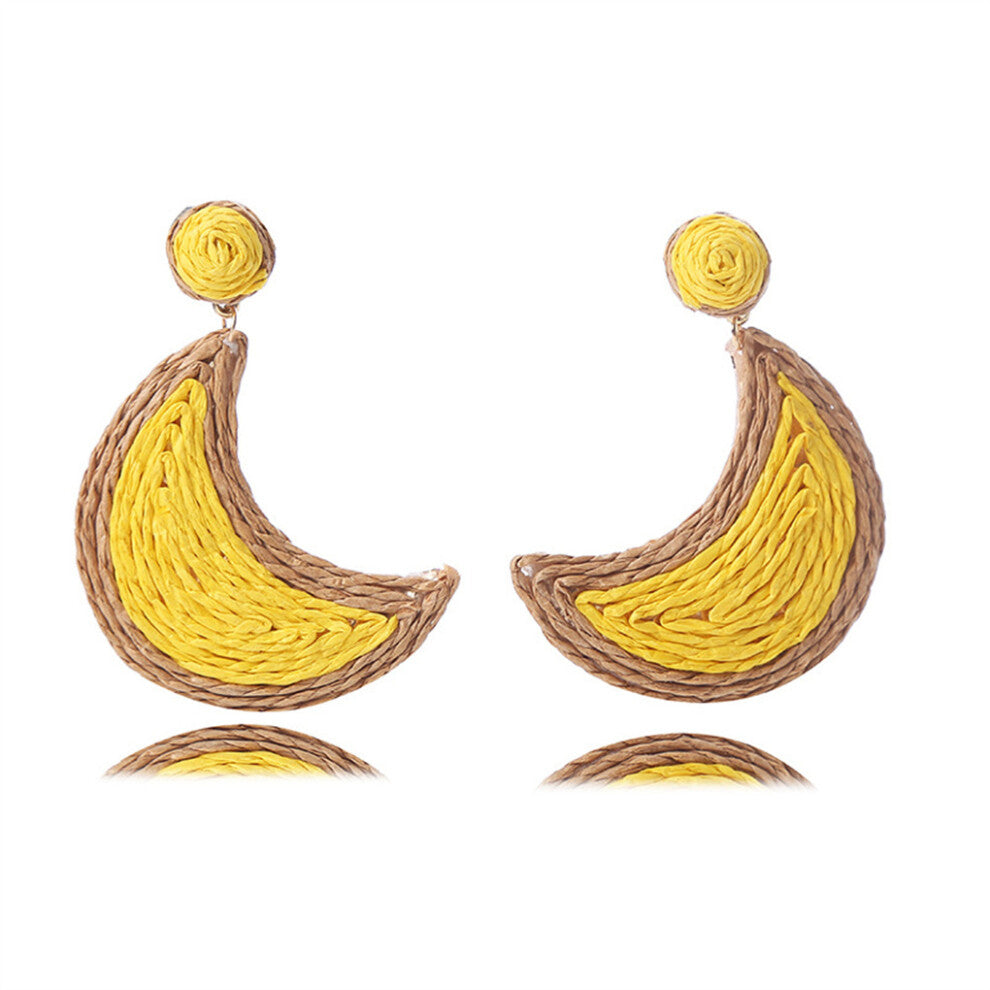 (Yellow) 1 Pair Vintage Moon-shaped Earrings Pendant Jewellery Girlfriends
