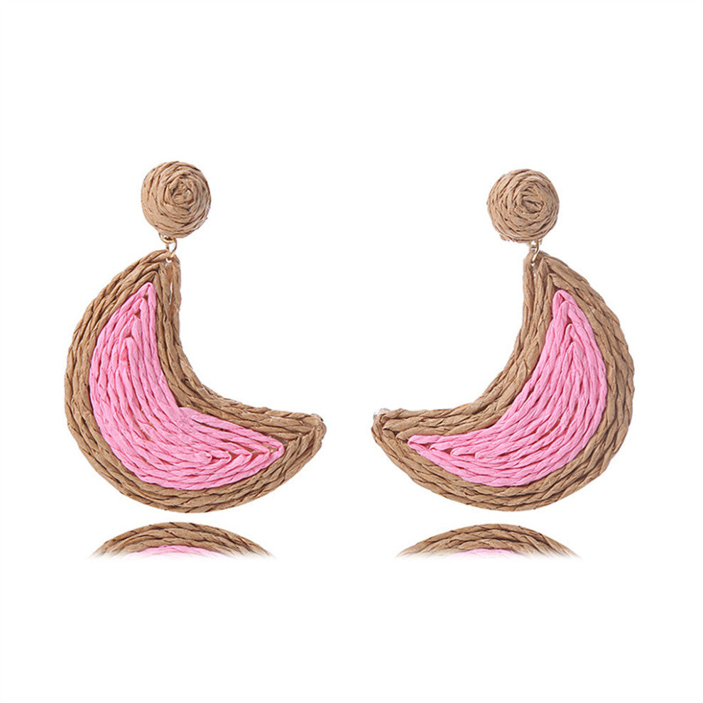 (Light Pink) 1 Pair Vintage Moon-shaped Earrings Pendant Jewellery Girlfriends