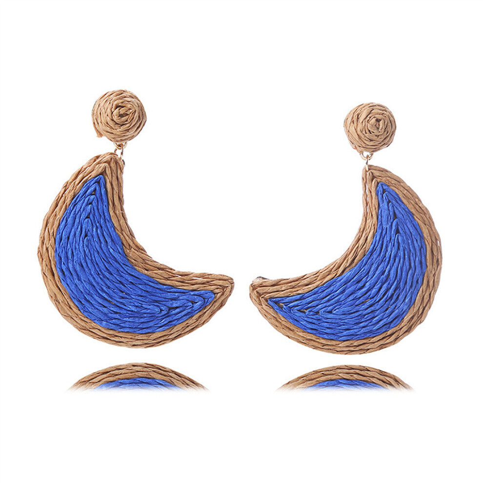 (Dark Blue) 1 Pair Vintage Moon-shaped Earrings Pendant Jewellery Girlfriends