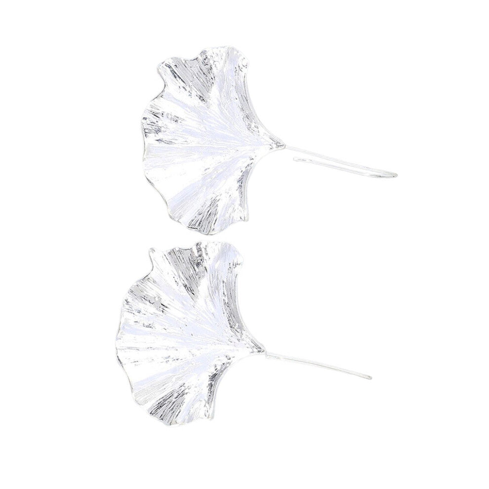 (Silvery) 2Pcs Gold Ginkgo Biloba Earrings Earring Creatively Women Jewelry