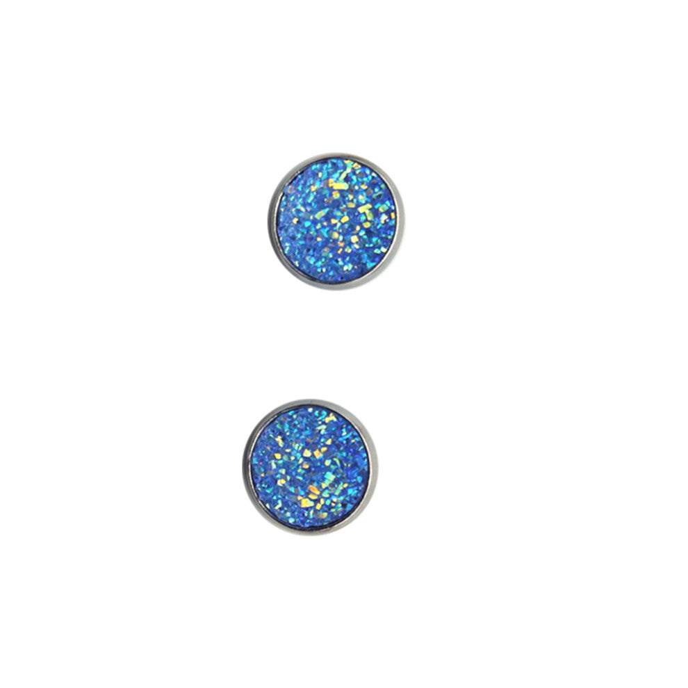 (Type8, 8) 12mm Druzy Ear Studs Earrings Stainless Steel Eardrop Jewelry for