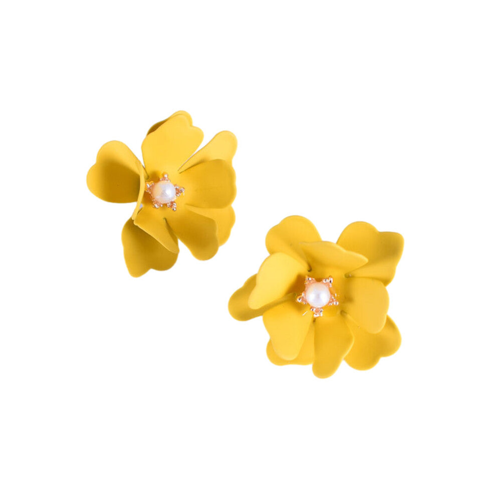 (Yellow) 2Pcs Flower Earrings Stud Fashion Eardrop Sweet Summer Geometric Gifts