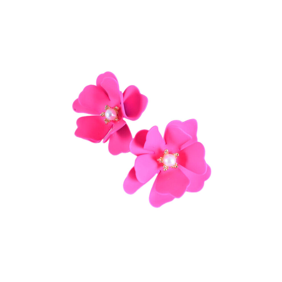 (Dark Pink) 2Pcs Flower Earrings Stud Fashion Eardrop Sweet Summer Geometric Gifts
