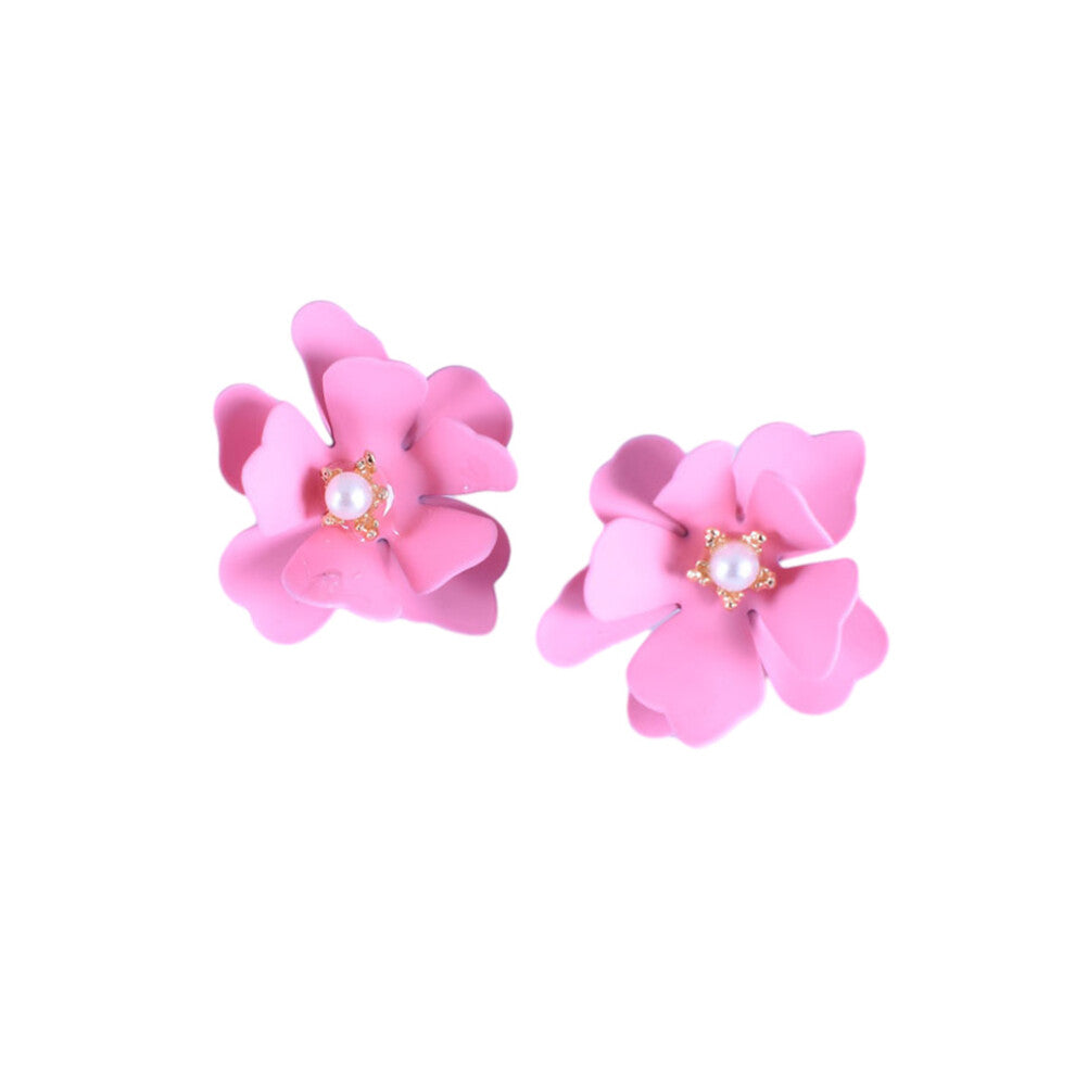 (Pink) 2Pcs Flower Earrings Stud Fashion Eardrop Sweet Summer Geometric Gifts