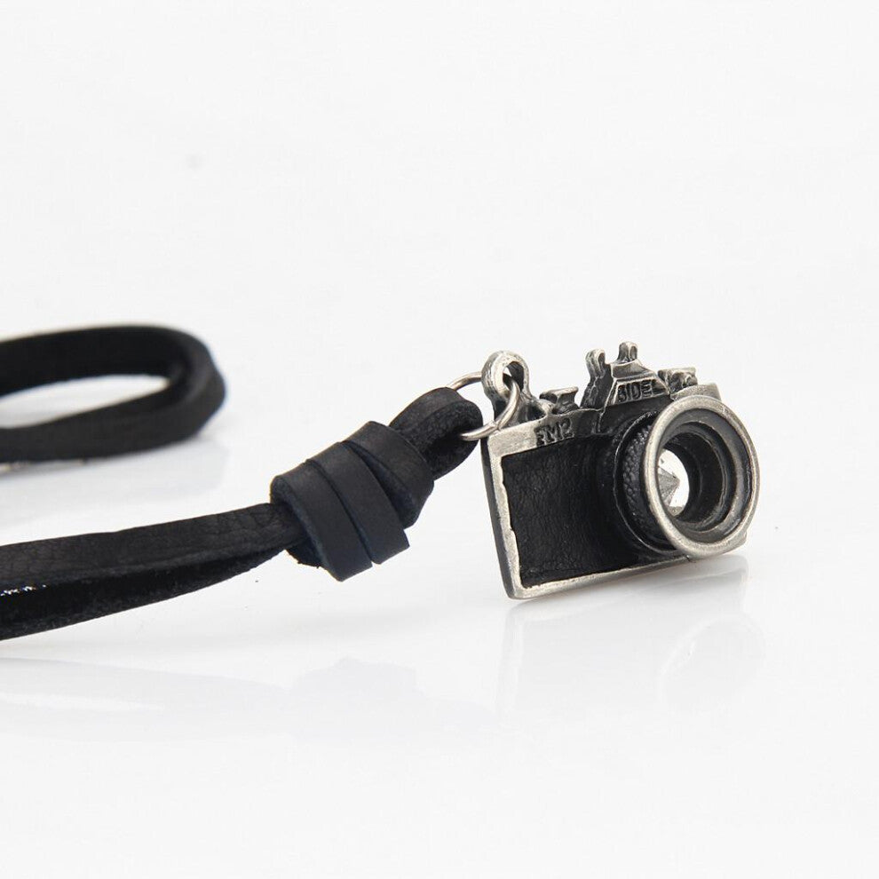 (Black) Vintage Photography Camera Pendant Leather Necklace Retro Style Charms