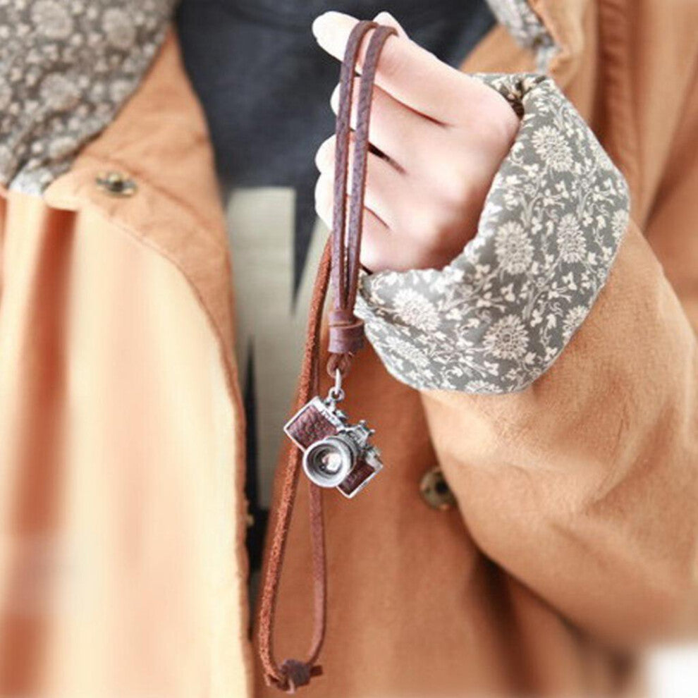 (Brown) Vintage Photography Camera Pendant Leather Necklace Retro Style Charms