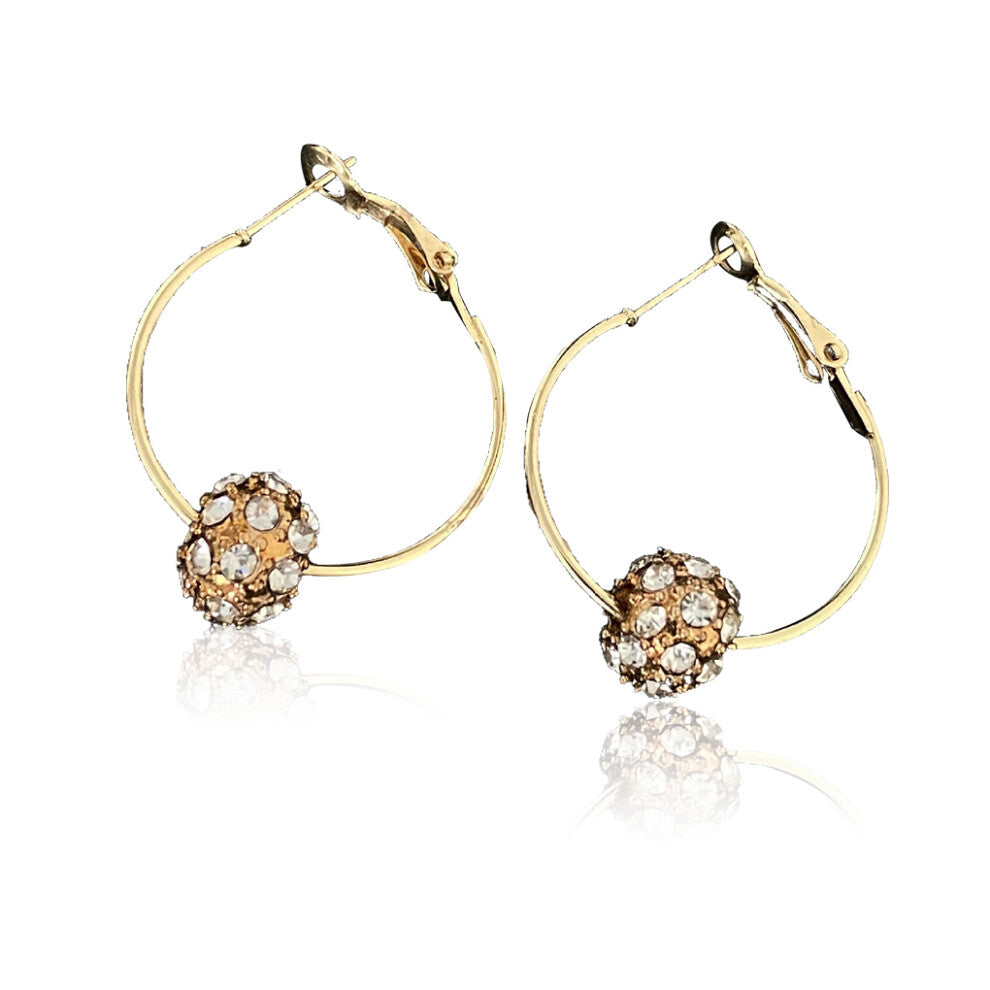 (Gold White Bead) 1 Pair Hoop Earrings Vintage Ear Studs Birthday Jewelry Daughter