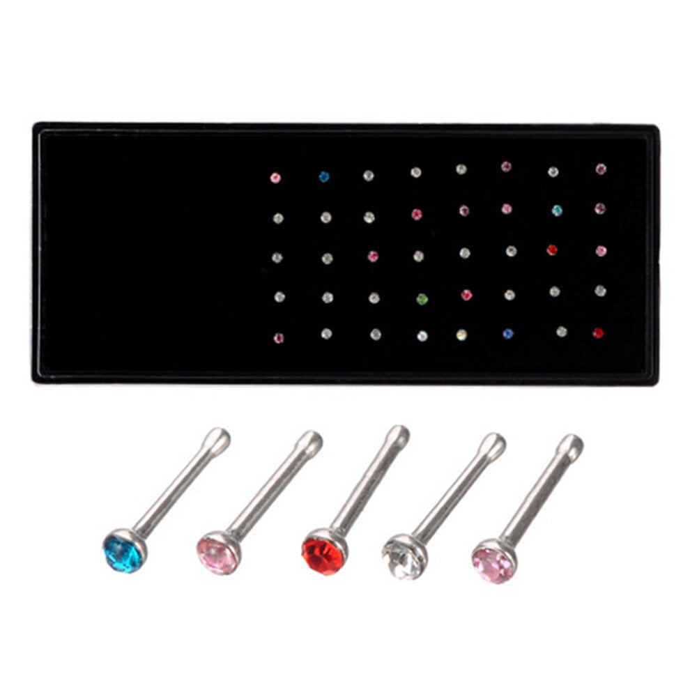 60Pcs Nose Studs Set Shaped Rhinestones Pin Piercing Jewelry Household