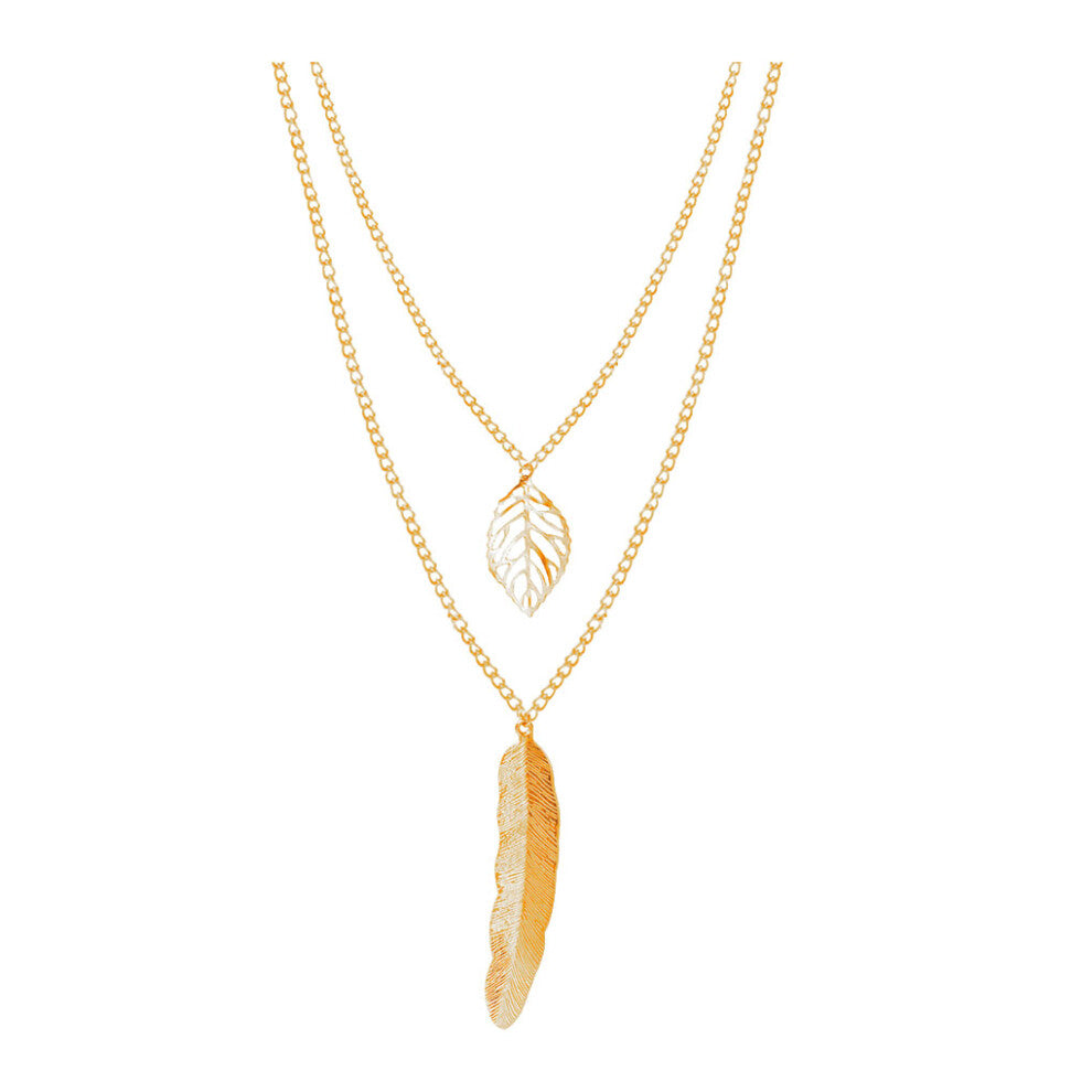(Gold) Chain Necklace Leaves Multi-layer Gold Silver Chokers Necklaces Daily