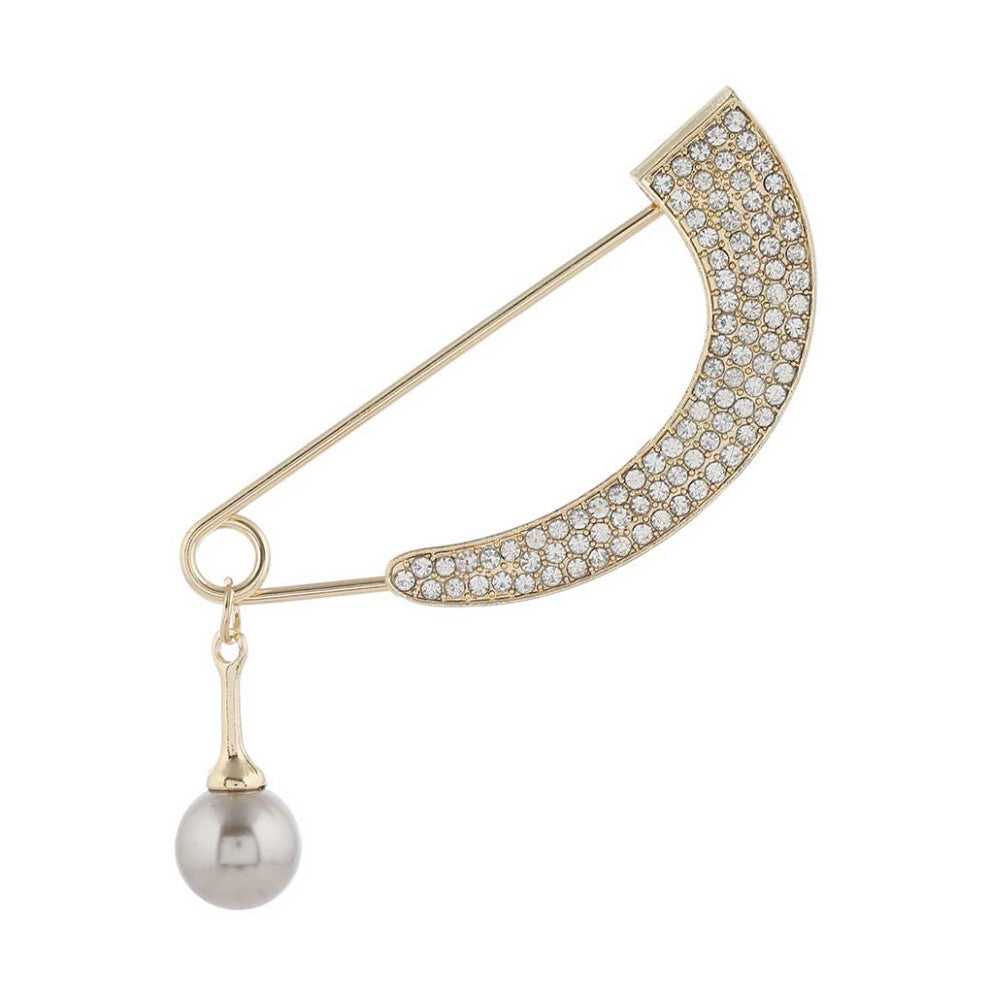 (Gold) Women Pearl Brooch Rhinestone Pin Fashion Accessory Clothing Buckle