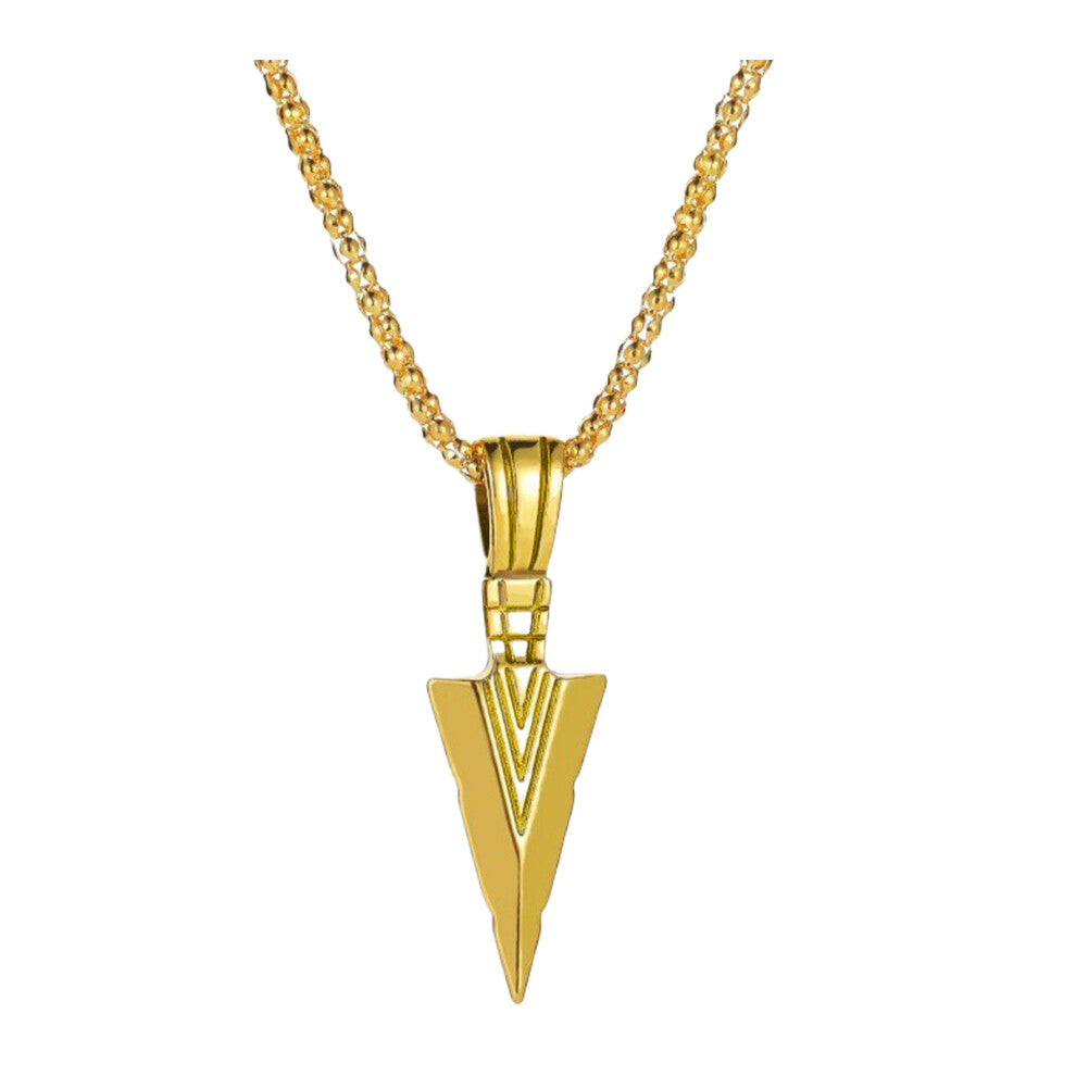 (Gold) Mens Necklace With Triangular Spearhead Pendant Sturdy And Polished