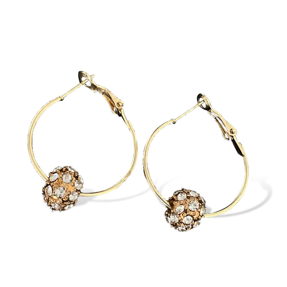 (Gold White Bead) 1 Pair Hoop Earrings Vintage Bohemian Ear Studs Banquet Jewelry