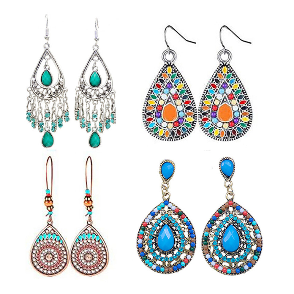 (Set A) Water Drop Earrings Bohemia Hanging Pattern Vintage Earring Ear Hook