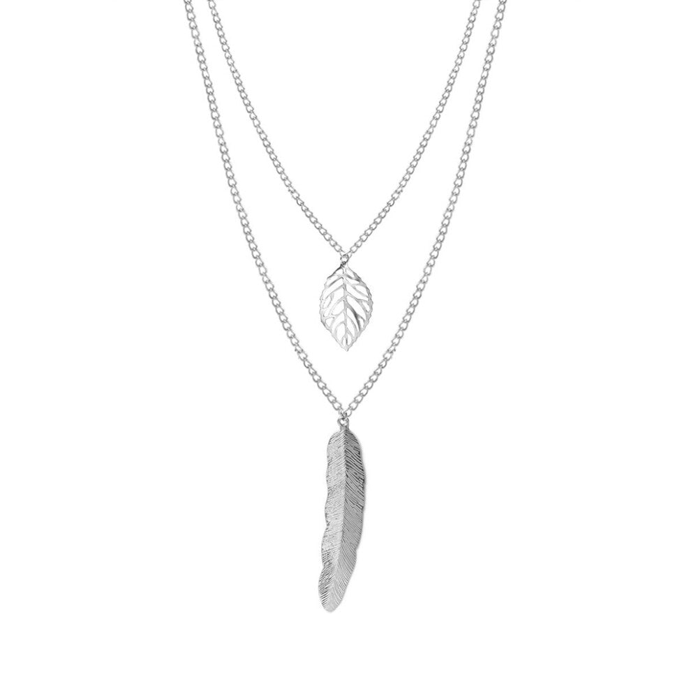 (Silver) Layered Necklace Layering Pendant Clothing Ornament Girls Necklaces