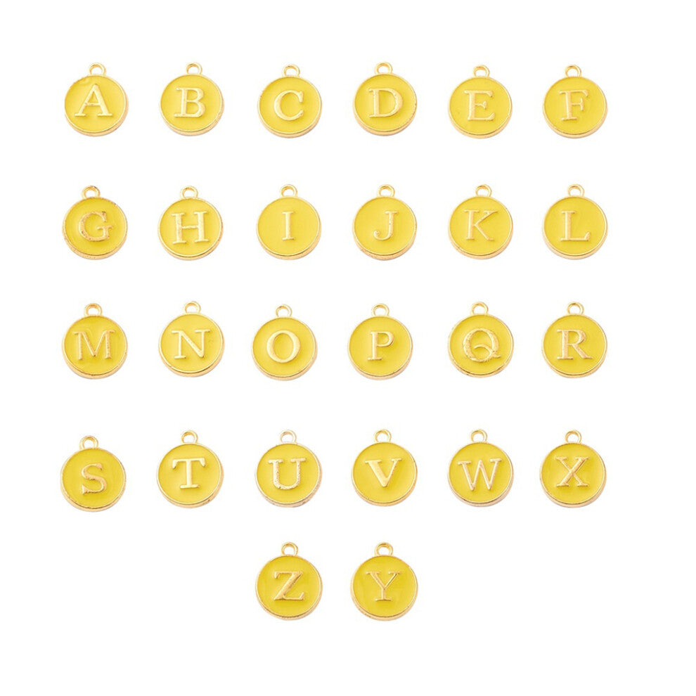 (Yellow) 26 Pieces A-Z Letter Charms Anniversary Gift Hanging Pendant Alloy