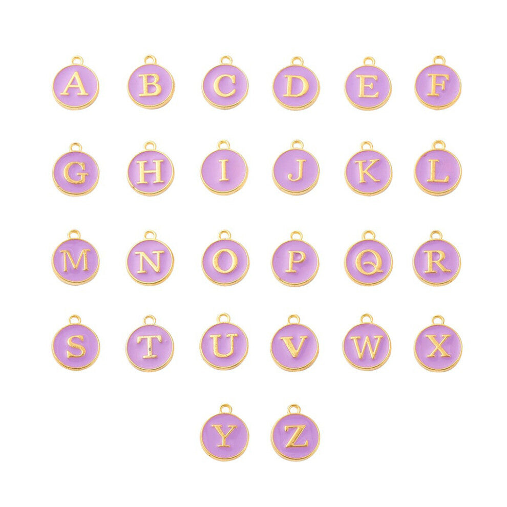 (Purple) 26 Pieces A-Z Letter Charms Anniversary Gift Hanging Pendant Alloy