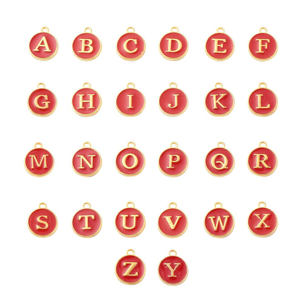 (Red) 26 Pieces A-Z Letter Charms Anniversary Gift Hanging Pendant Alloy