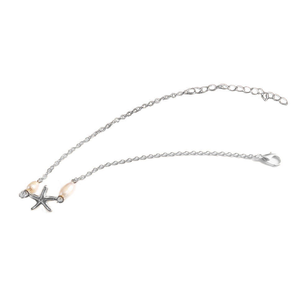 (silver) Anklets Pearl Sea Star Beach Accessories Ankle Bracelets for Girls