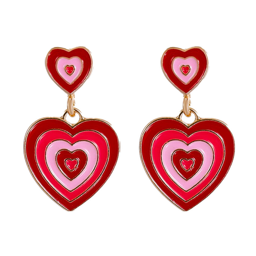 (Gold Red) 2Pcs Love Drop Pendant Earrings Women Jewelry Alloy Dangle Earring