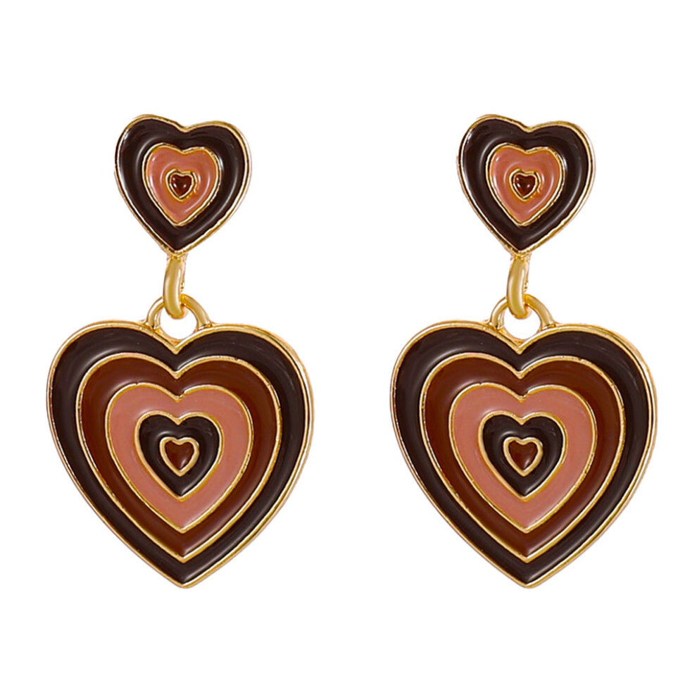 (Gold Coffee) 2Pcs Love Drop Pendant Earrings Women Jewelry Alloy Dangle Earring