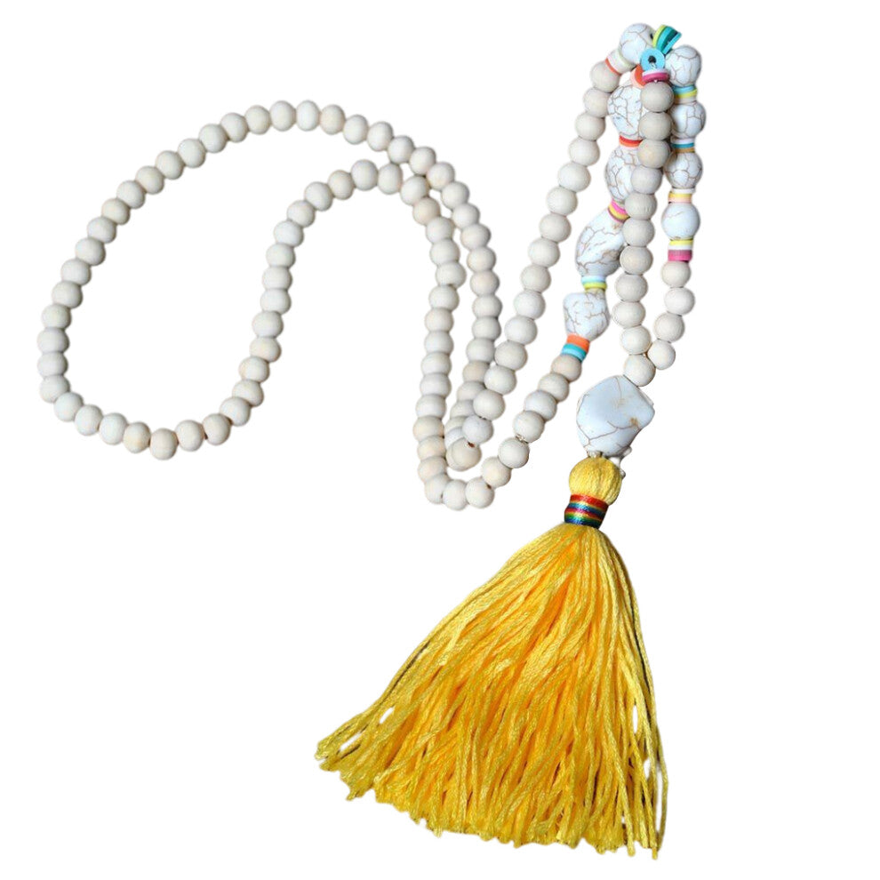 (Yellow) Necklace Tassel Bead Sweater Pendant Bohemian Jewelry Clothing